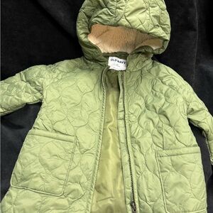Old Navy Olive Green Quilted Hooded Puffer Jacket 3T